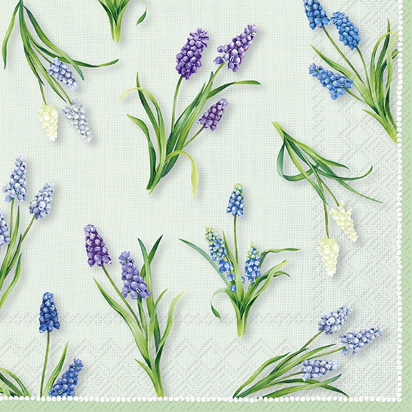 Servietten 33x33 cm - SPRING MUSCARI light green, Hyazinthen,  Blumen