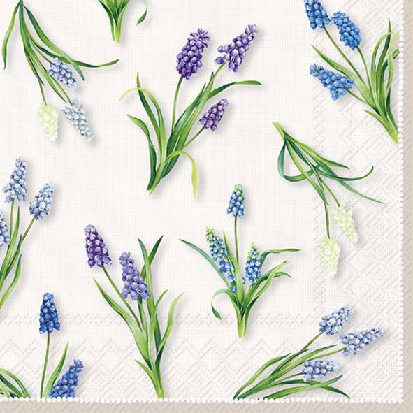 Tovaglioli 33x33 cm - SPRING MUSCARI cream, Giacinti,  I fiori