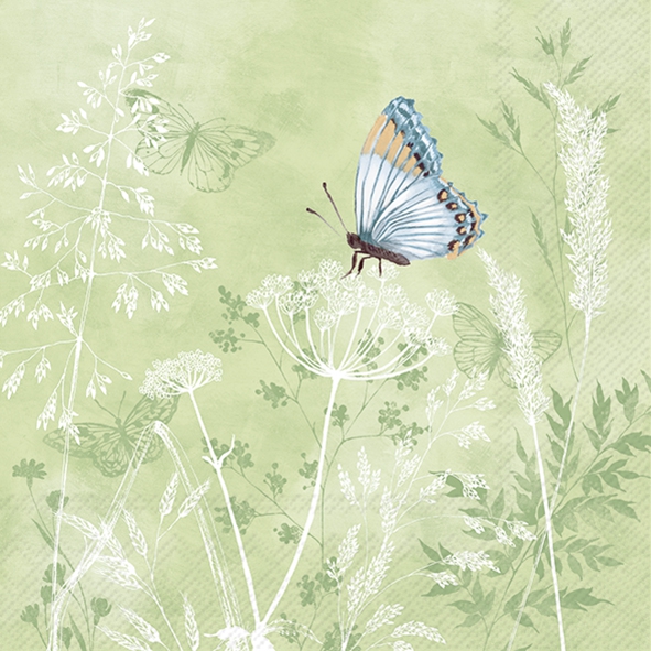 Tovaglioli 33x33 cm - DAYDREAM green, Erbe,  Piante,  Foresta,  Farfalle,  Prati,  Animali