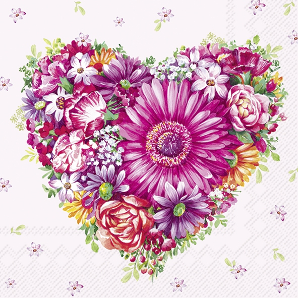 Servilletas 33x33 cm - MOMENTS OF LOVE light rose, Corazones,  San Valentín,  Flores,  Amor,  Boda,  Asters,  Eventos