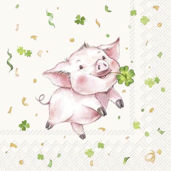 Serwetki 33x33 cm - LUCKY PIG cream