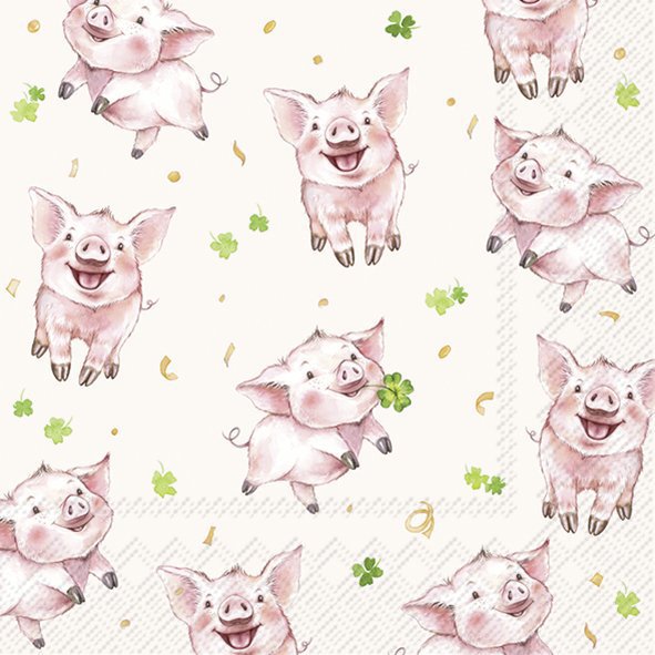 Serwetki 33x33 cm - GOOD LUCK PIGS cream