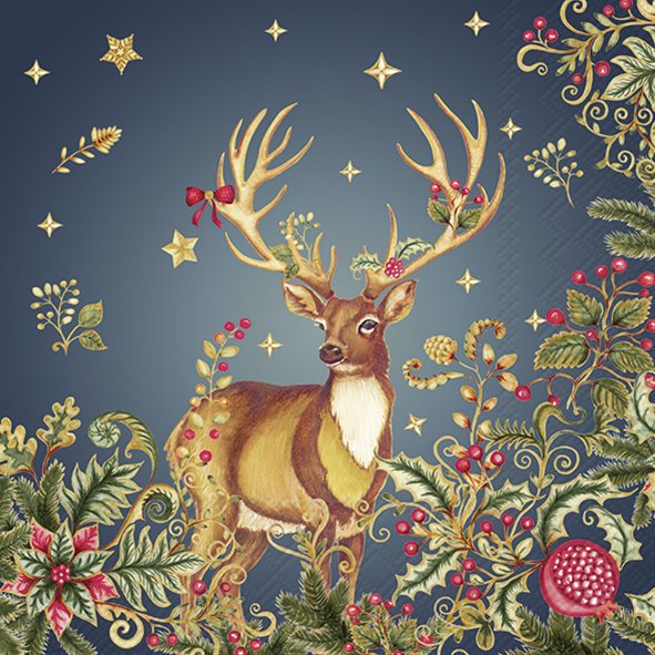 Serwetki 33x33 cm - OPULENT DEER blue