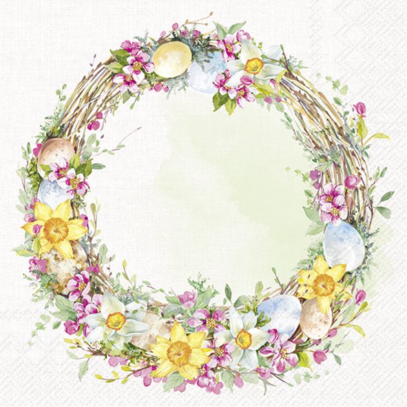 Serwetki 33x33 cm - HAPPY EASTER WREATH cream