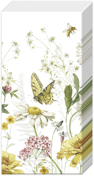 Pañuelos - WILDFLOWER AND BUTTERFLY, Flores,  Mariposas,  Abejas,  Pradera,  Vintage