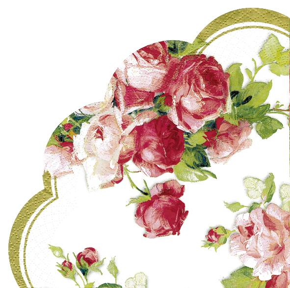 Servietten - Rund - VICTORIA white, Rosen