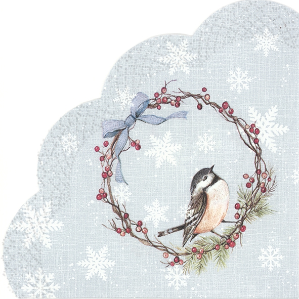 Guardanapos - Redondo - CHICKADEE light blue, coroa, pássaros, azevinho, animais, planta Guardanapos - Redondo - CHICKADEE light blue