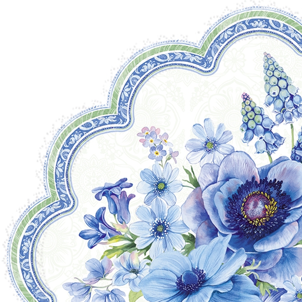 Napkins - Round - SPRINGTIME BLUES light blue, Flowers,  Spring,  Spring
