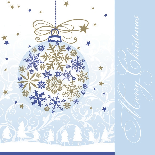 Servietten 33x33 cm - Xmas Gold & Blue Snowflake Ball , Sterne,  Baumschmuck
