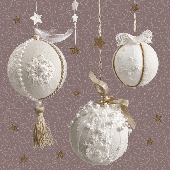 Servietten 33x33 cm - Charming Baubles on Dusty Pink