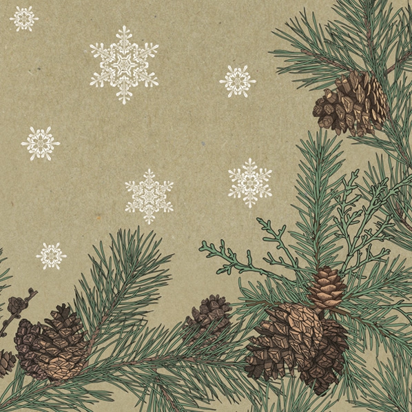 Tovaglioli 33x33 cm - Graphic Pines and Twigs Frame on Kraft 