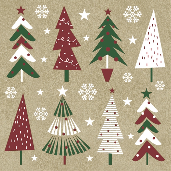 Servetten 33x33 cm - Christmas Trees on Kraft