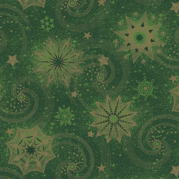 Servietten 33x33 cm - Gold & Green Stars and Twirls on Green