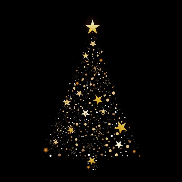 Serwetki 33x33 cm - Glittering Christmas Tree on Black, Czarny,  z?oto,  Choinka bo?onarodzeniowa,  jod?a,  drzewko bo?onarodzeniowe,  Gwiazdy