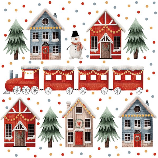 Servietten 33x33 cm - Christmas Houses and Train