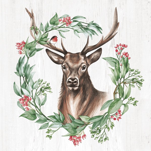 Servietten 33x33 cm - Great Deer in Wreath