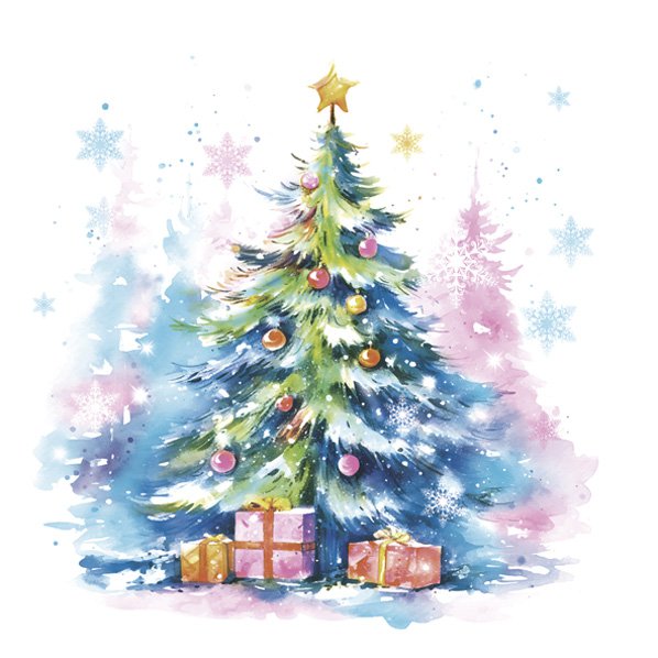Servietten 33x33 cm - Watercolour Christmas Tree