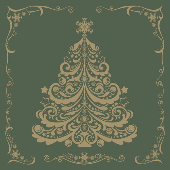 Serwetki 33x33 cm - Gold Christmas Tree on Green