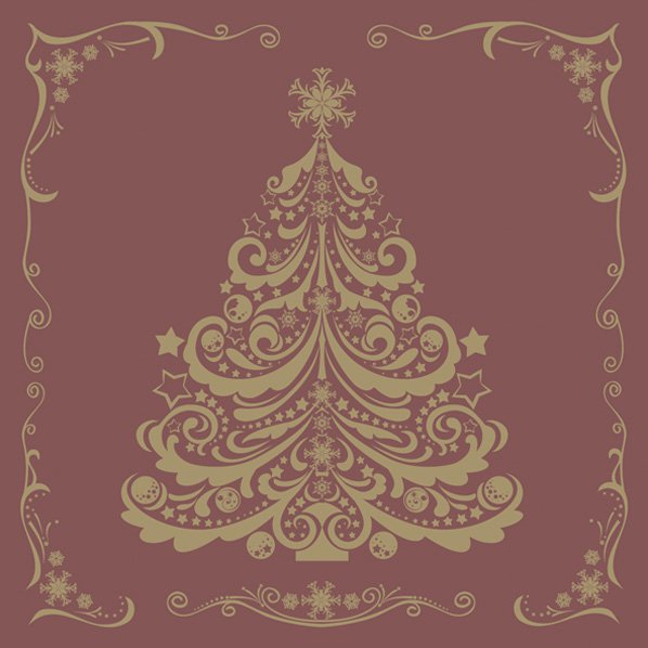 Serwetki 33x33 cm - Gold Christmas Tree on Claret, 