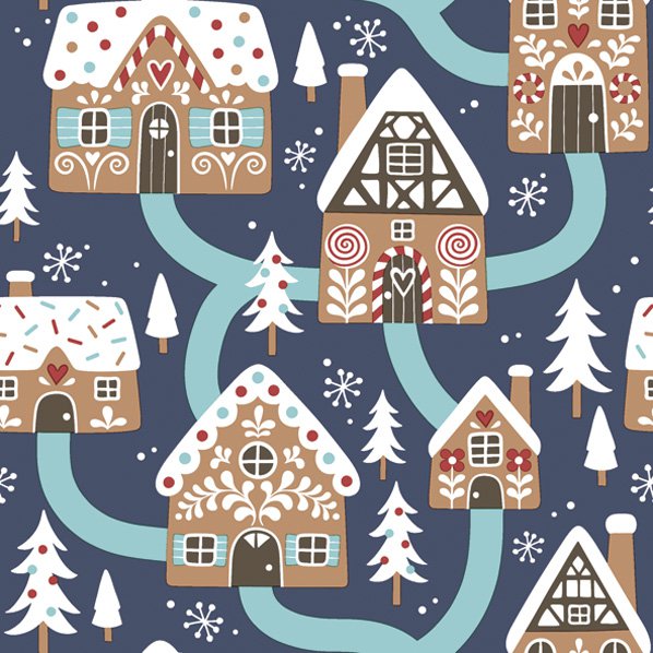 Serwetki 33x33 cm - Gingerbread Houses on Navy, 