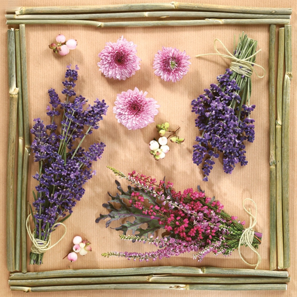 Servietten 33x33 cm - Dry Flower Arrangements, Lavendel, Blumen Servietten 33x33 cm - Dry Flower Arrangements