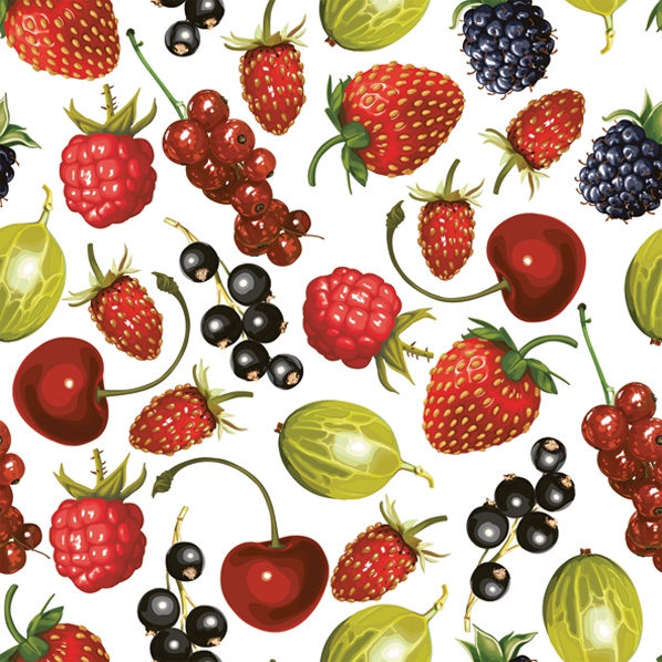 Napkins 33x33 cm - Summer Fruits Allover, strawberries,  raspberries,  currants,  fruits