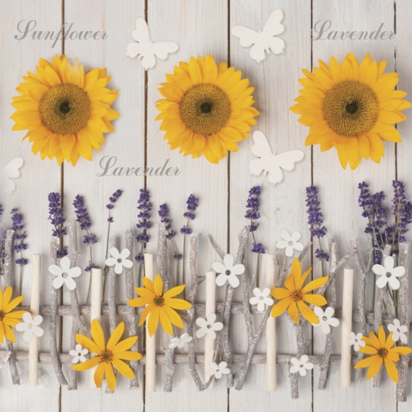 Serwetki 33x33 cm - Lavender and Sunflower Composition with Wooden Sticks