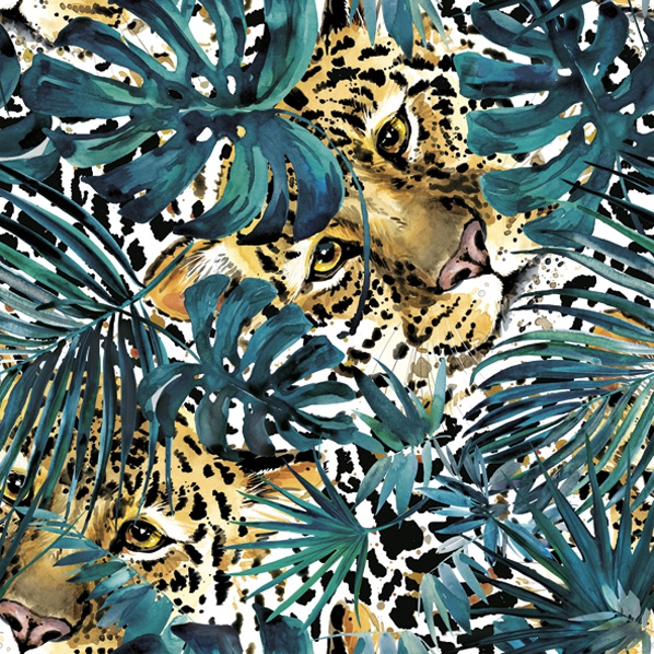 Guardanapos 33x33 cm - Hidden Leopard with Turquoise Monsteras