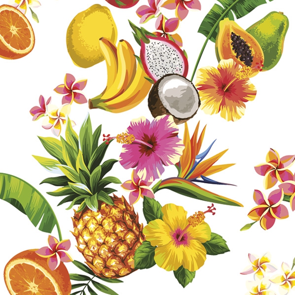 餐巾33x33厘米 - Tropical Mix on White