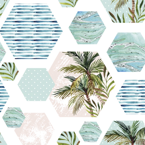 餐巾33x33厘米 - Palms in Hexagons with Blue Background