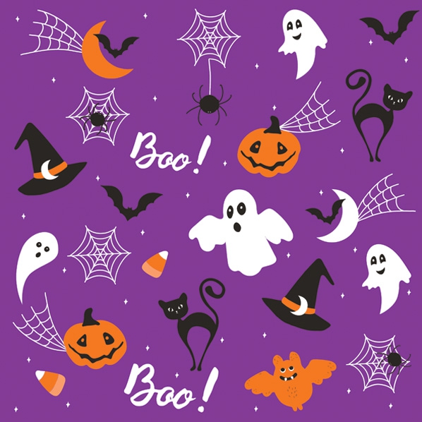 Napkins 33x33 cm - Halloween Graphics on Purple