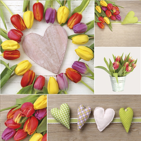 Guardanapos 33x33 cm - Colourful Tulips with Hearts