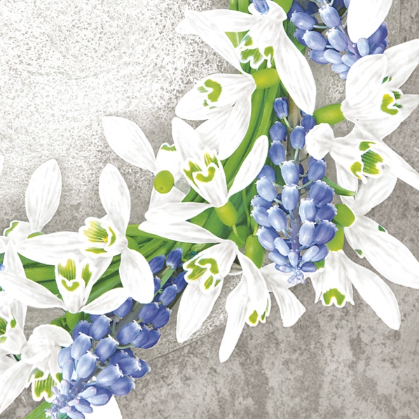Servietten 33x33 cm - Snowdrops and Grape Hyacinths Wreath on Concrete, Schneeglöckchen,  Hyazinthen,  Blumen