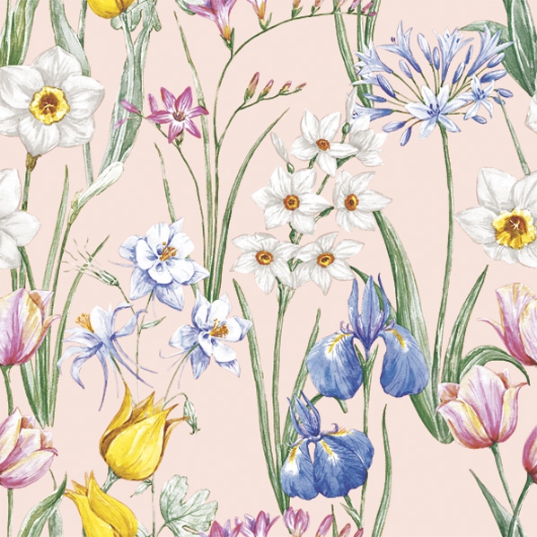 Servilletas 33x33 cm - Spring Flowers Meadow, Pradera de flores,  Flores de primavera,  Flores,  Narcisos,  Tulipanes