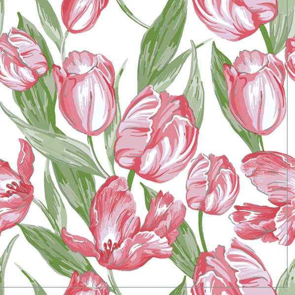 Servietten 33x33 cm - Pink Tulips Wallpaper