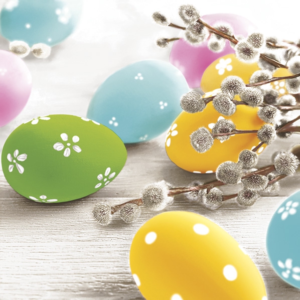 Servietten 33x33 cm - Pastel Eggs with Catkins