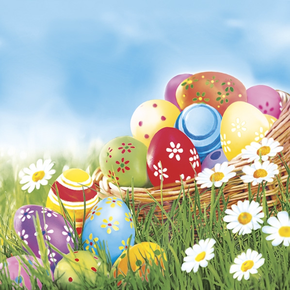 Servietten 33x33 cm - Colourful Easter Eggs and Daisies, 
