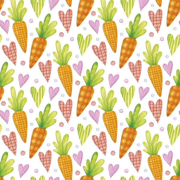 Servilletas 33x33 cm - Sweet Carrots & Hearts, Zanahorias,  Zanahorias,  Corazones,  Verduras,  Alimentación