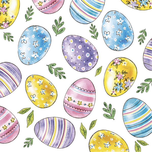 Servilletas 33x33 cm - Watercolour Easter Eggs, Huevos de Pascua,  Semana Santa