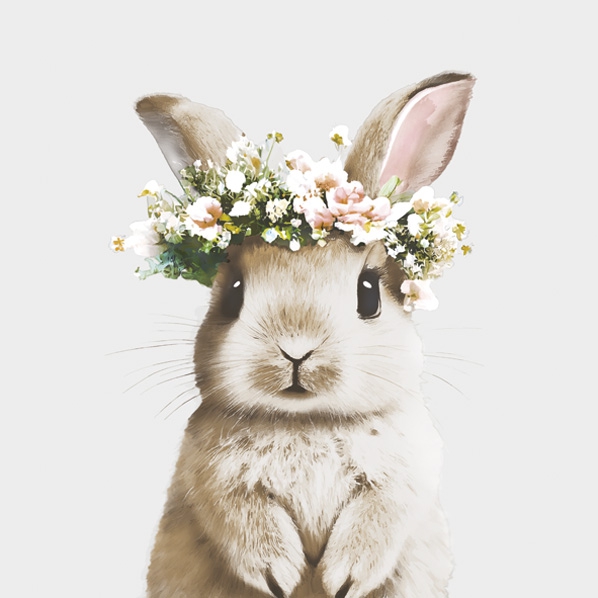 Servilletas 33x33 cm - Bunny in Floral Wreath, Conejitos de Pascua,  Conejo,  Corona de flores,  Conejos,  Animales