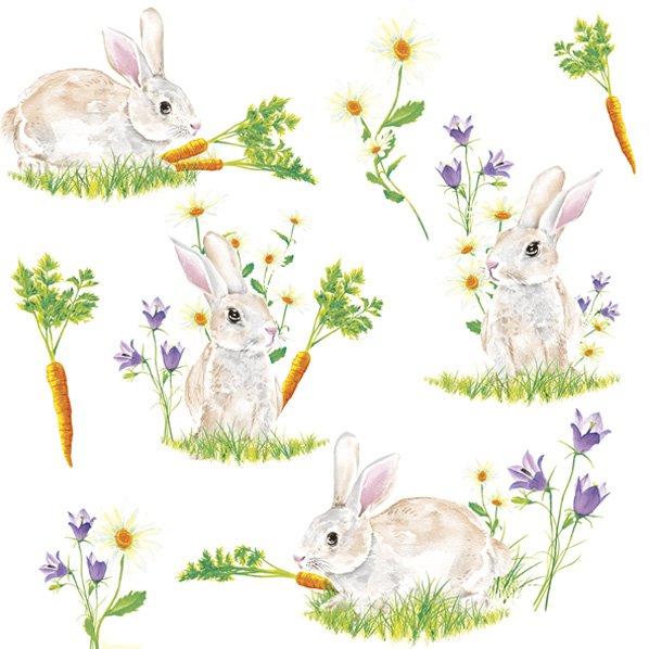 Serwetki 33x33 cm - Bunnies with Carrots, 
