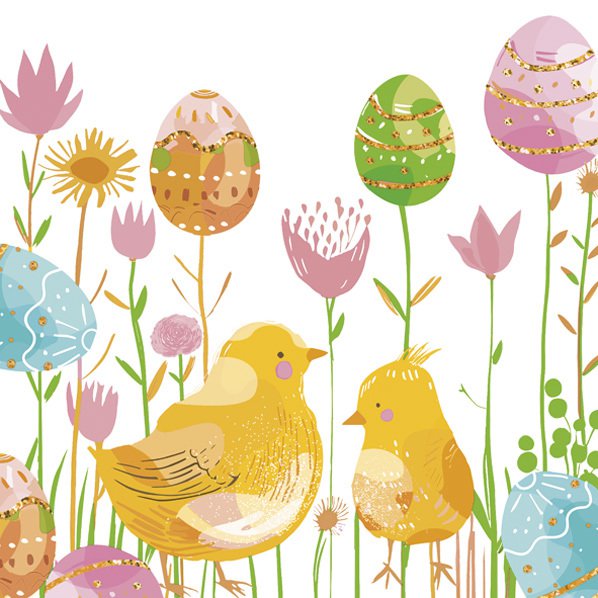 Servetten 33x33 cm - Graphic Chickens with Eggs Flowers