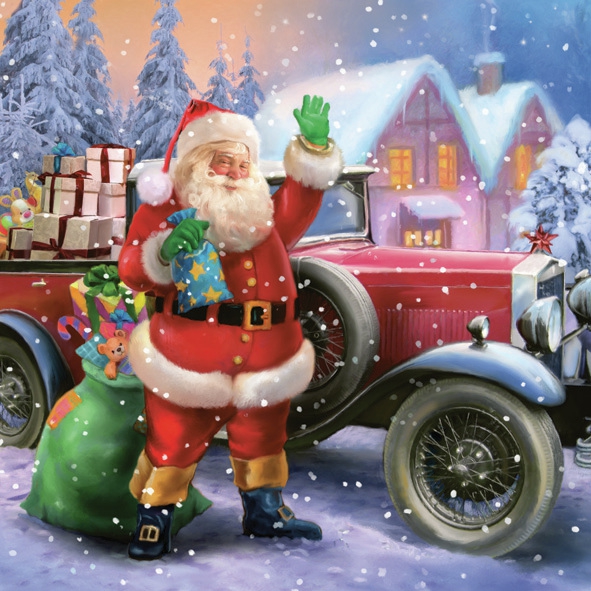 Servilletas 33x33 cm - Santa Claus & Vintage Car