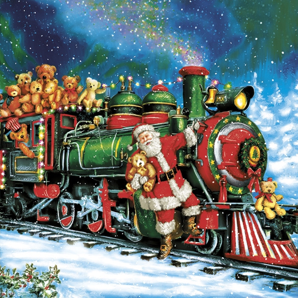 Napkins 33x33 cm - Santa Teddy Bear Train