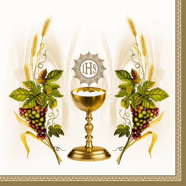 Servilletas 33x33 cm - Chalice with Grapes and Wheat Beige