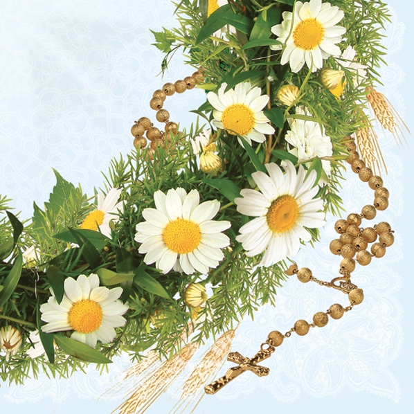 Servietten 33x33 cm - Communion with Daisy Wreath Blue, Margerite, Magariten, Blumen Servietten 33x33 cm - Communion with Daisy Wreath Blue