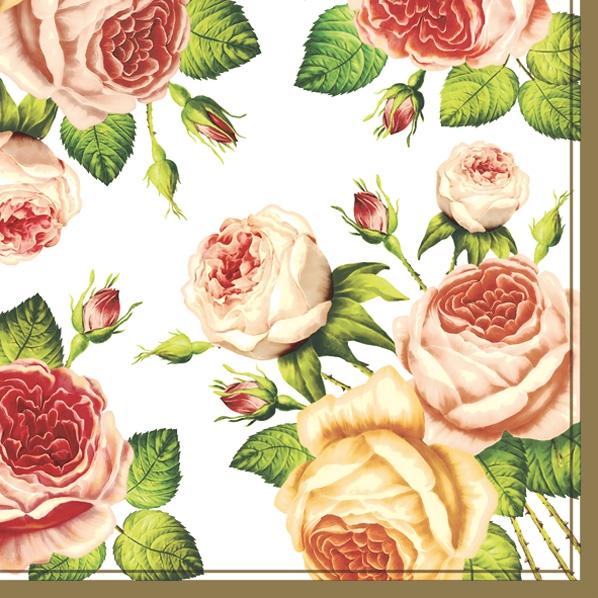 Servietten 33x33 cm - Tea Roses White, Rosen,  Blumen