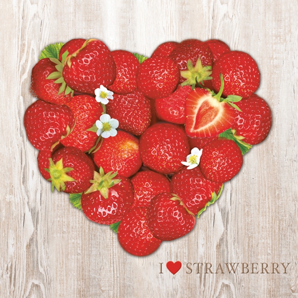 Servietten 33x33 cm - Strawberry Heart, Erdbeeren, Früchte Servietten 33x33 cm - Strawberry Heart