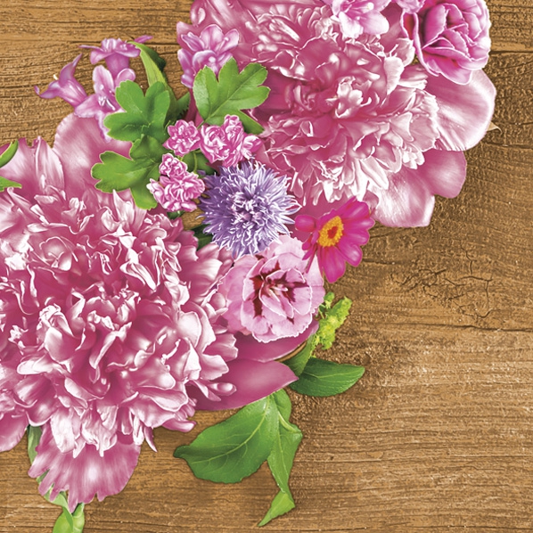Servietten 33x33 cm - Pink Wreath with Peonies