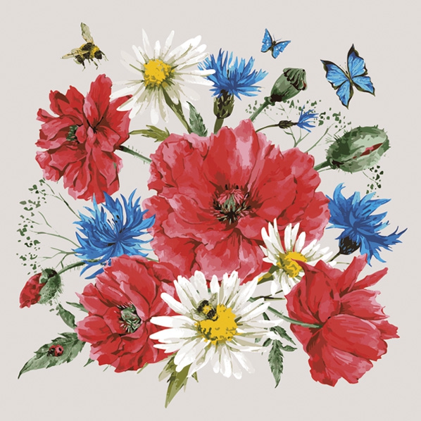 Serwetki 33x33 cm - Mix of Wild Flowers with Poppies